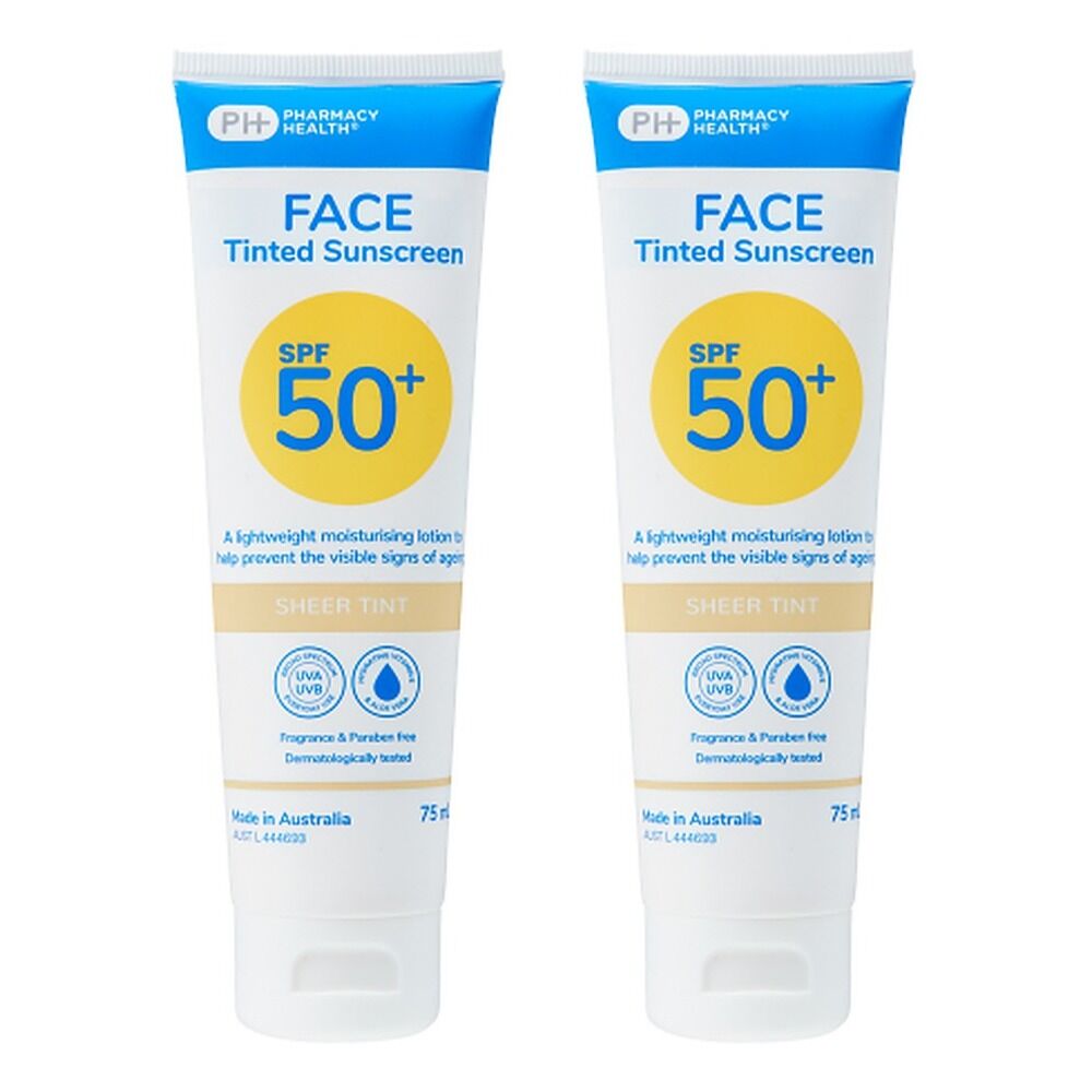 Pharmacy Health Sunscreen Face Sheer Tint SPF50+ 75mL Pack of 2