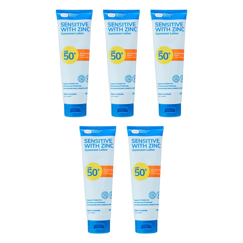 Pharmacy Health Sunscreen Sensitive Zinc SPF50+ 100mL Pack of 5