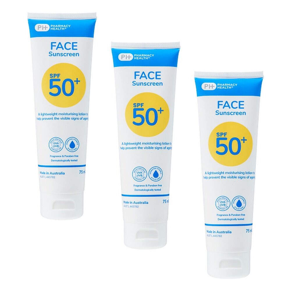 Pharmacy Health Sunscreen Face SPF50+ 75mL Pack of 3