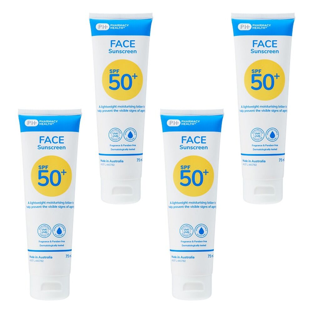 Pharmacy Health Sunscreen Face SPF50+ 75mL Pack of 4