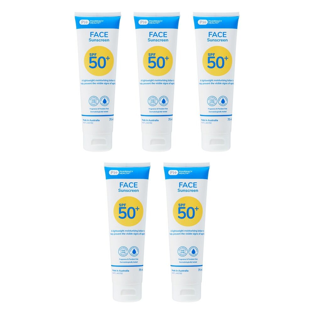 Pharmacy Health Sunscreen Face SPF50+ 75mL Pack of 5