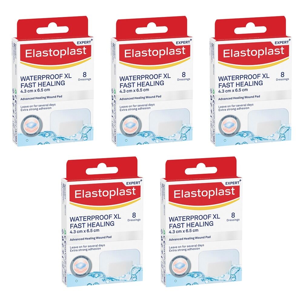 Elastoplast Waterproof XL Fast Healing Dressing 8 Pack Bundle of 5