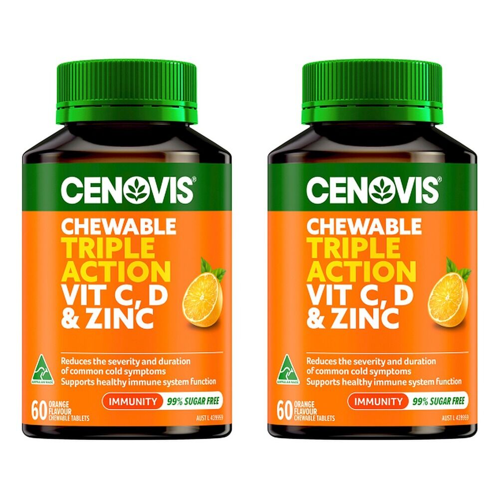 Cenovis Chewable Triple Action Vit C, D & Zinc Orange 60 Tablets Pack of 2