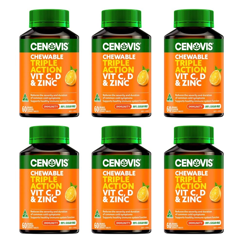 Cenovis Chewable Triple Action Vit C, D & Zinc Orange 60 Tablets Pack of 6