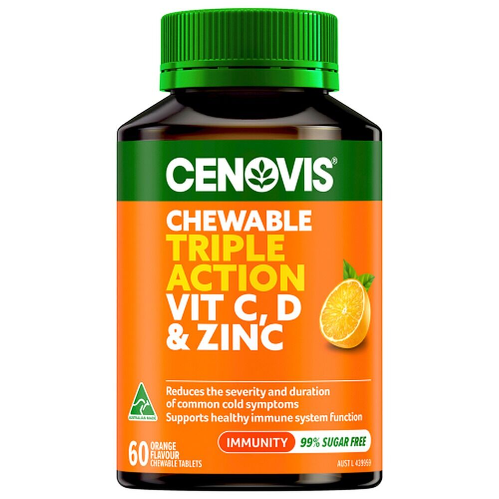 Cenovis Chewable Triple Action Vit C, D & Zinc Orange 60 Tablets