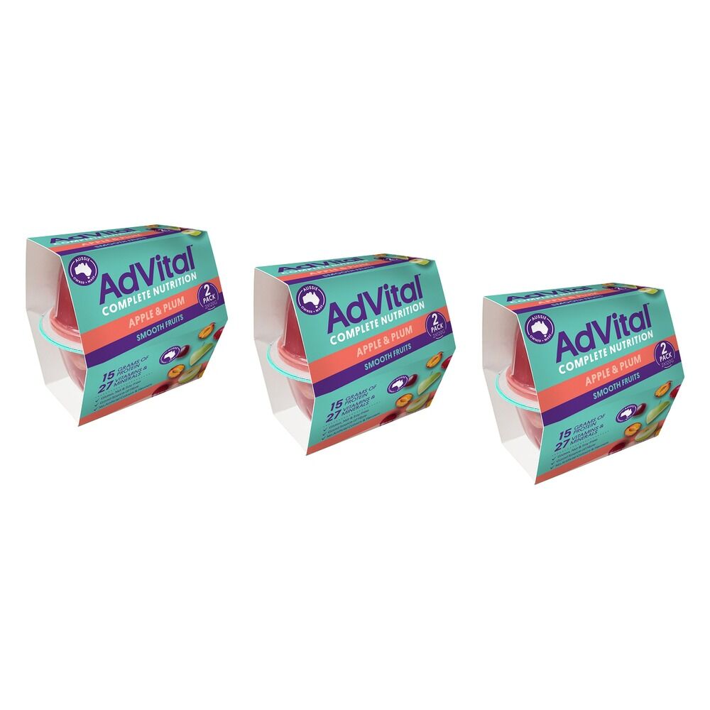 AdVital Apple and Plum Nutritionally Complete Smooth Fruits 120g x Bundle of 3