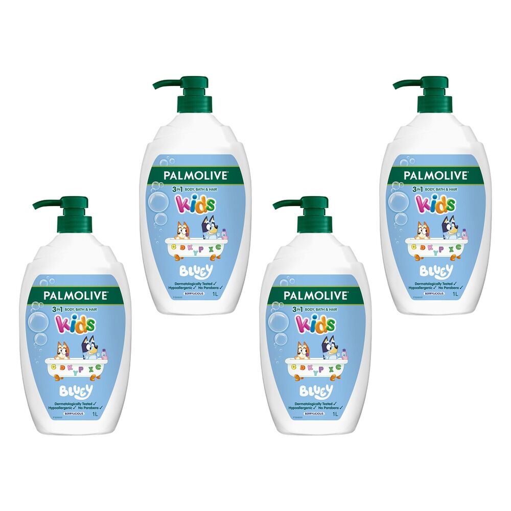 Palmolive Kids 3-in-1 Bluey Body, Bath & Hair Berrylicious 1L Pack of 4