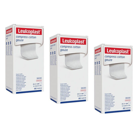 Leuko Compress Cotton Gauze Swabs Sterile 5cm x 5cm White 5 x 20 Bundle of 3
