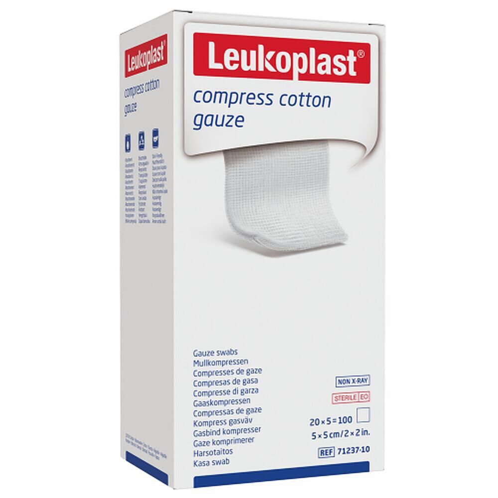 Leuko Compress Cotton Gauze Swabs Sterile 5cm x 5cm White 5 x 20 Pack