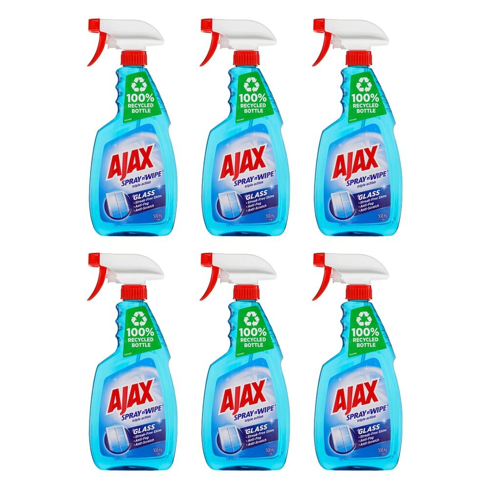 Ajax Spray n' Wipe Triple Action Glass Cleaner 500mL Pack of 6
