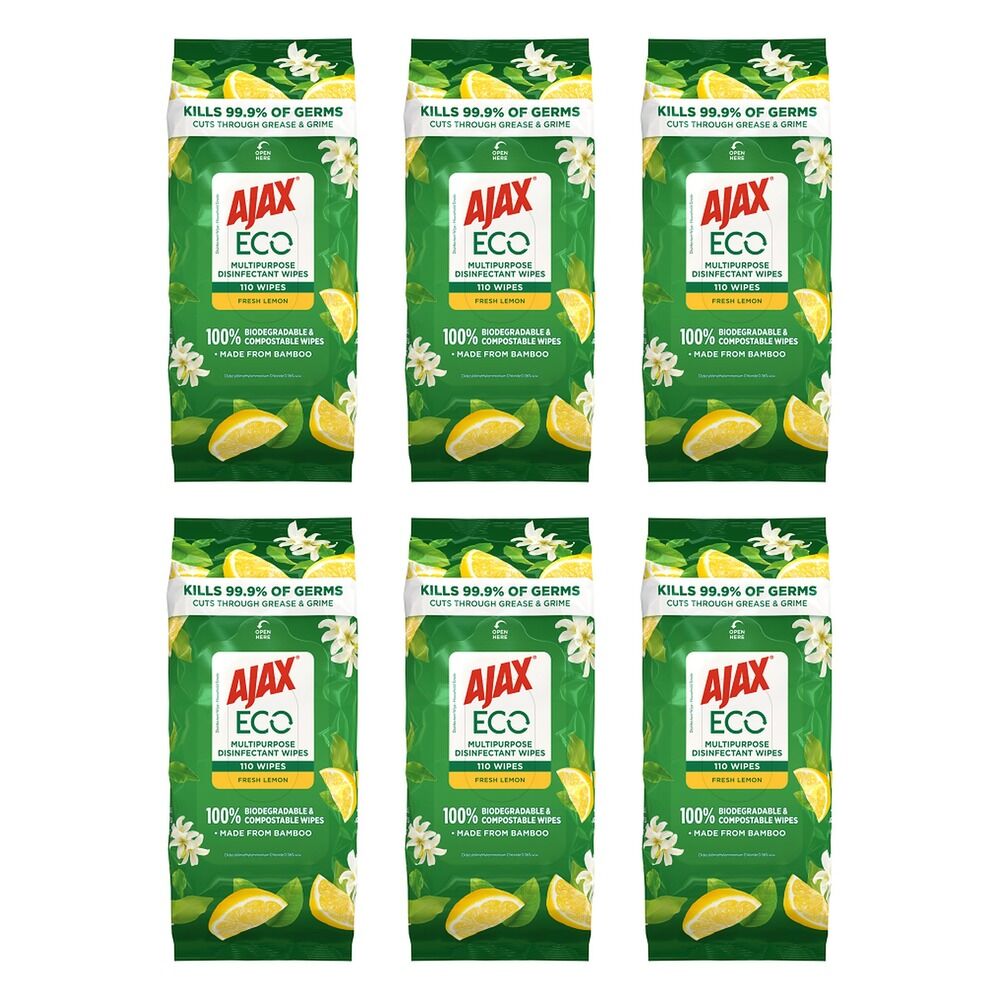 Ajax Antibacterial Wipes Lemon 110 Pack Bundle of 6