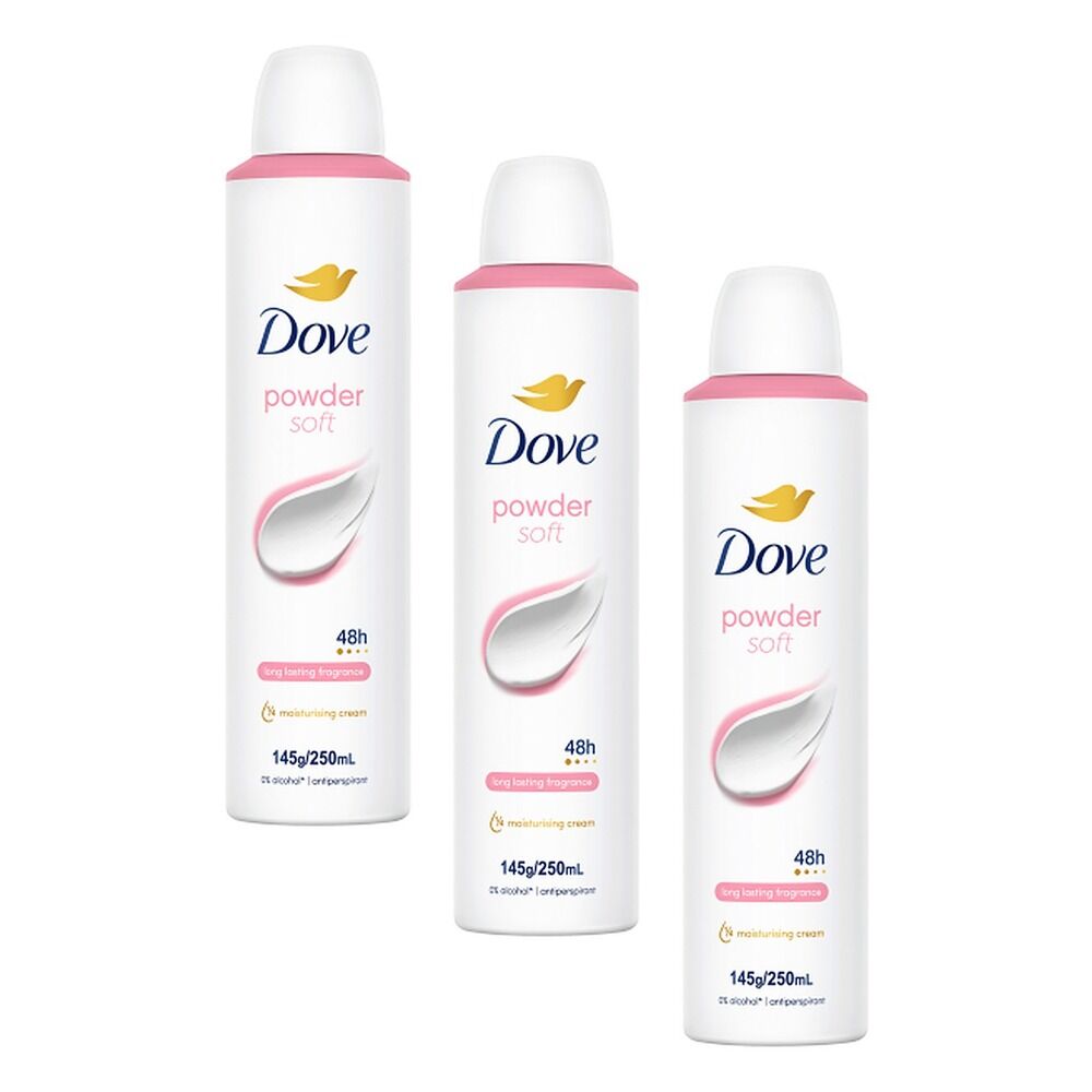 Dove Powder Soft 48h Anti-Perspirant 1/4 Moisturising Cream 250mL Pack of 3