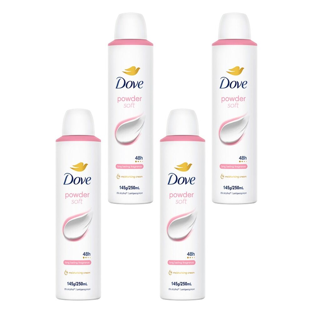 Dove Powder Soft 48h Anti-Perspirant 1/4 Moisturising Cream 250mL Pack of 4