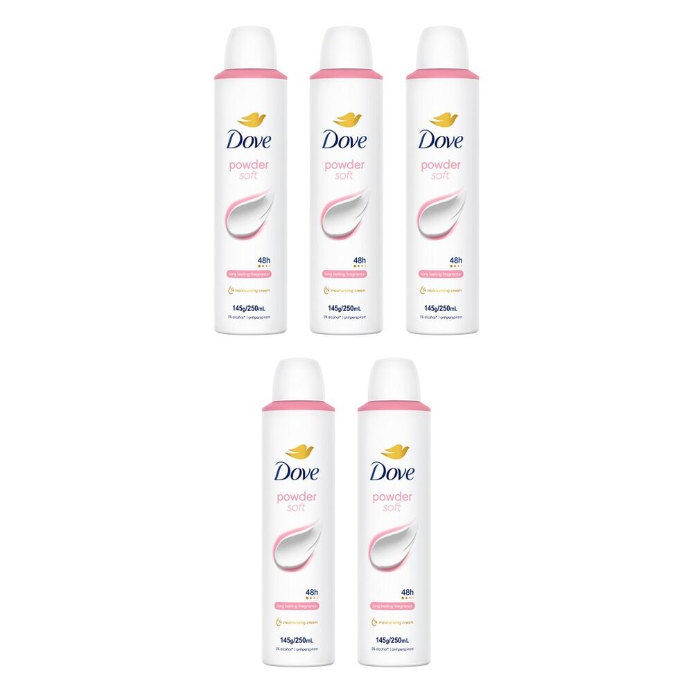 Dove Powder Soft 48h Anti-Perspirant 1/4 Moisturising Cream 250mL Pack of 5