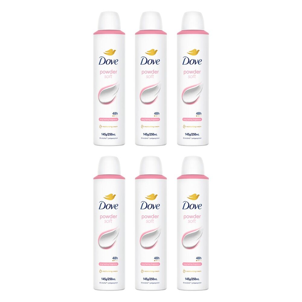 Dove Powder Soft 48h Anti-Perspirant 1/4 Moisturising Cream 250mL Pack of 6