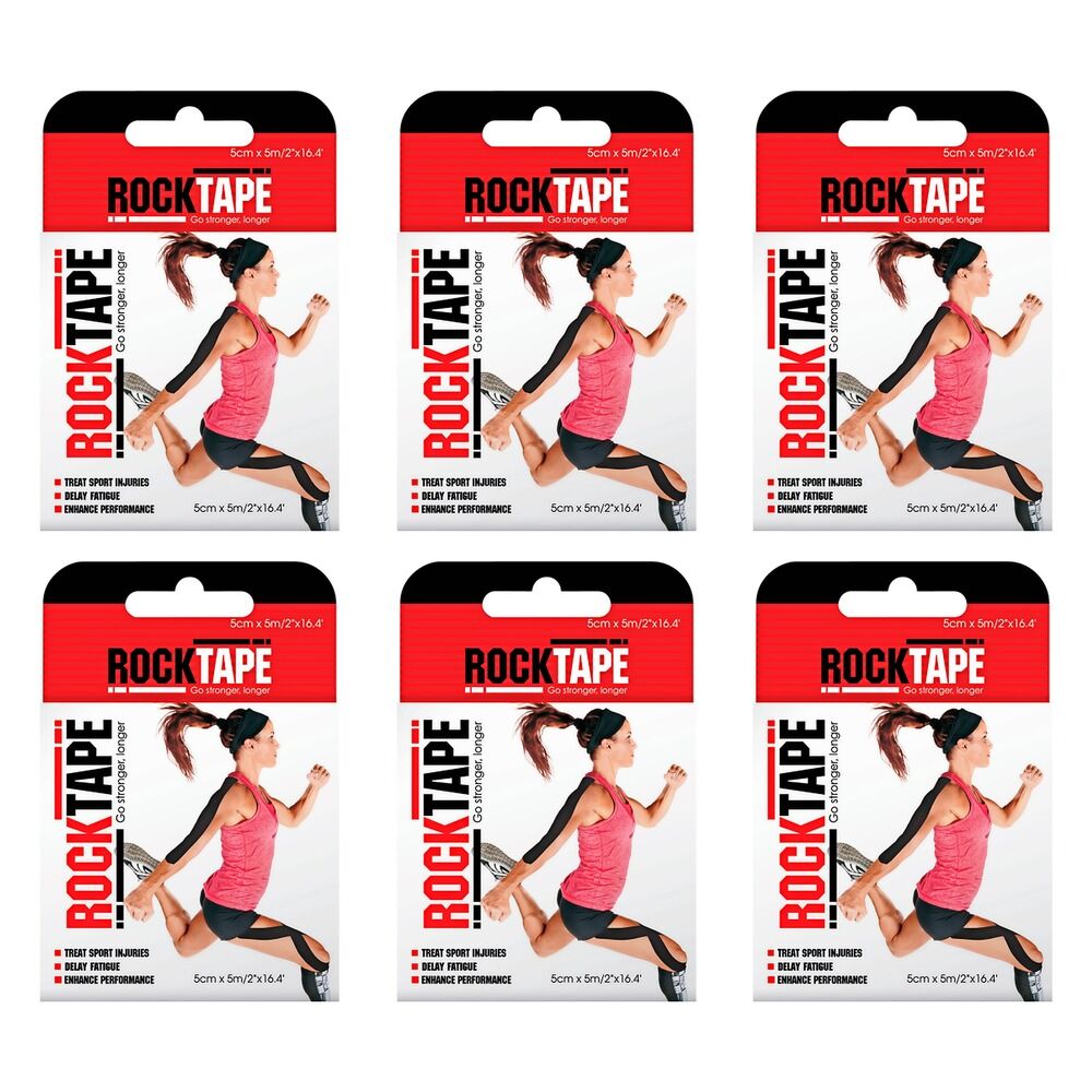RockTape Premium Kinesiology Tape Black 5cm x 5m Pack of 6