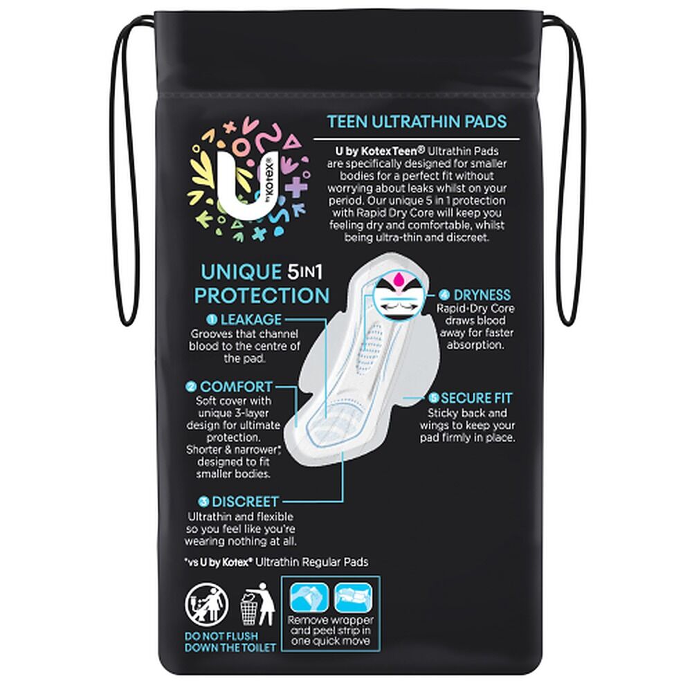 U By Kotex Teen Ultrathin Regular Pads with Wings 14 Pack x 6