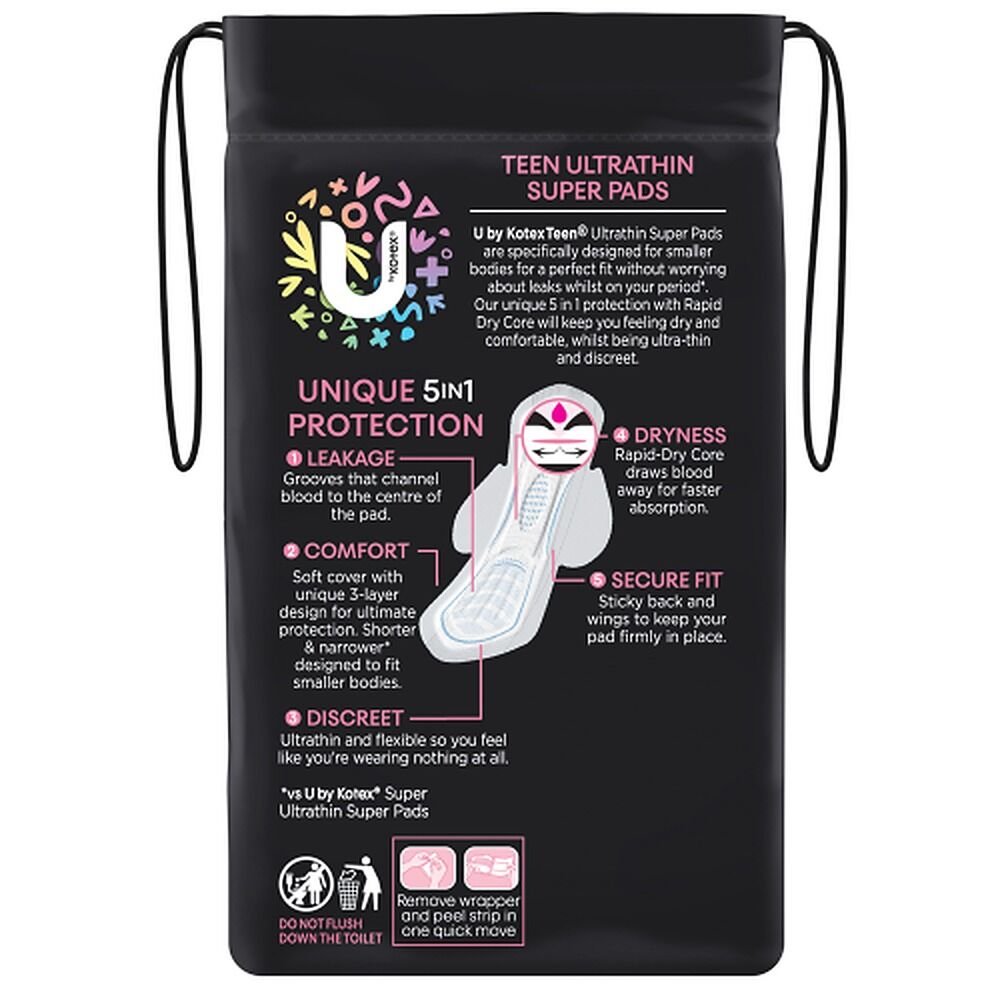 U By Kotex Teen Ultrathin Super Pads with Wings 12 Pack x 4