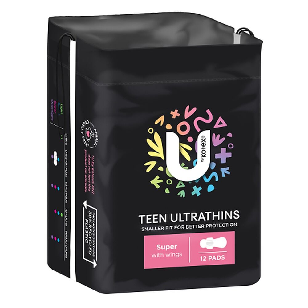 U By Kotex Teen Ultrathin Super Pads with Wings 12 Pack x 4