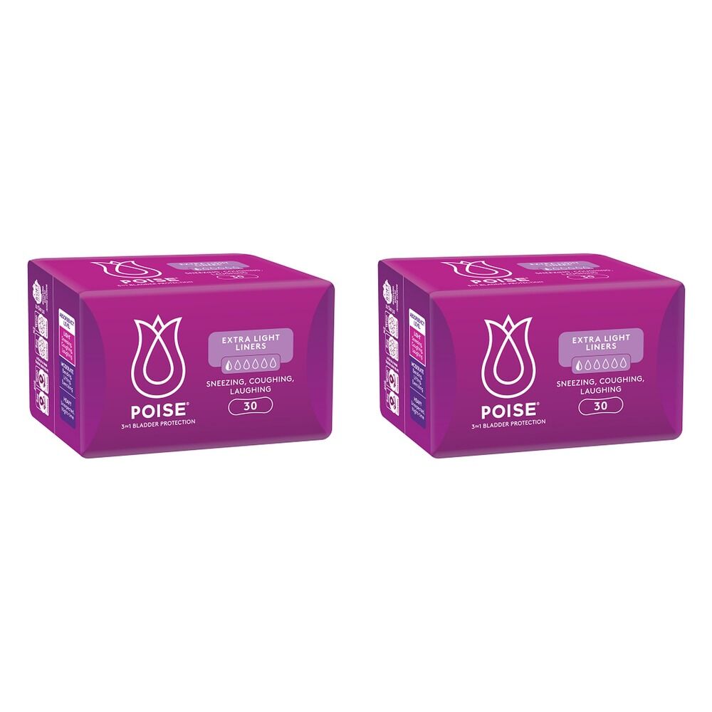 Poise 3-in-1 Bladder Protection Extra Light Liners 30 Pack Bundle of 2