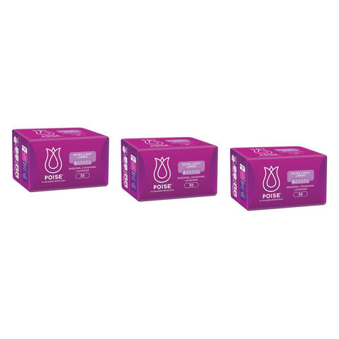 Poise 3-in-1 Bladder Protection Extra Light Liners 30 Pack Bundle of 3