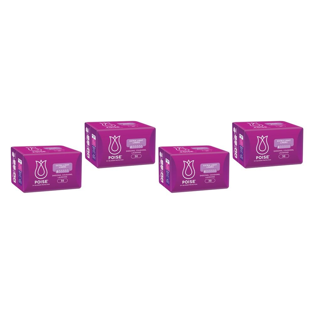 Poise 3-in-1 Bladder Protection Extra Light Liners 30 Pack Bundle of 4