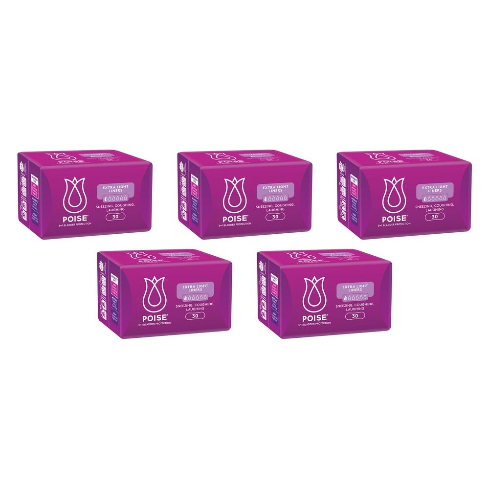 Poise 3-in-1 Bladder Protection Extra Light Liners 30 Pack Bundle of 5