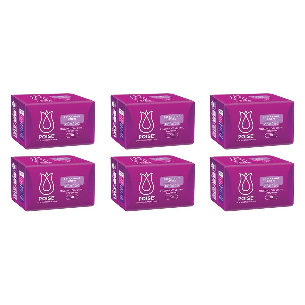 Poise 3-in-1 Bladder Protection Extra Light Liners 30 Pack Bundle of 6
