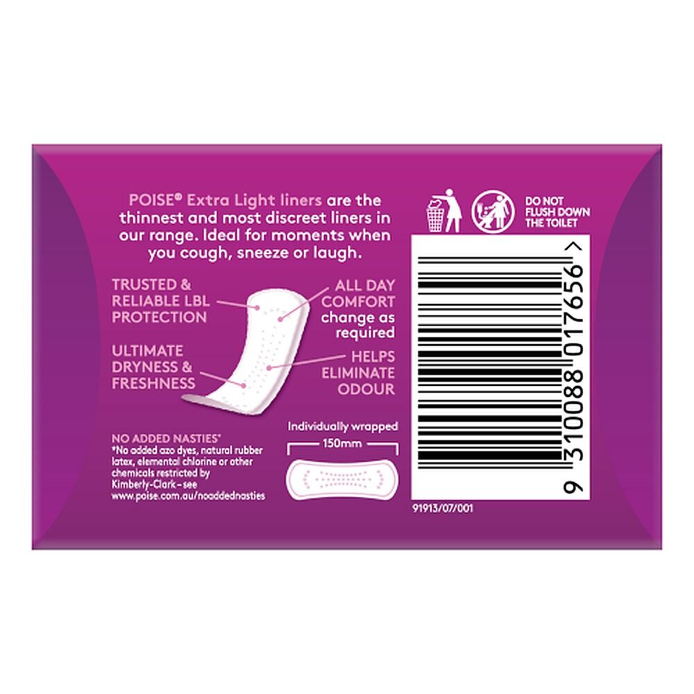 Poise 3-in-1 Bladder Protection Extra Light Liners 30 Pack