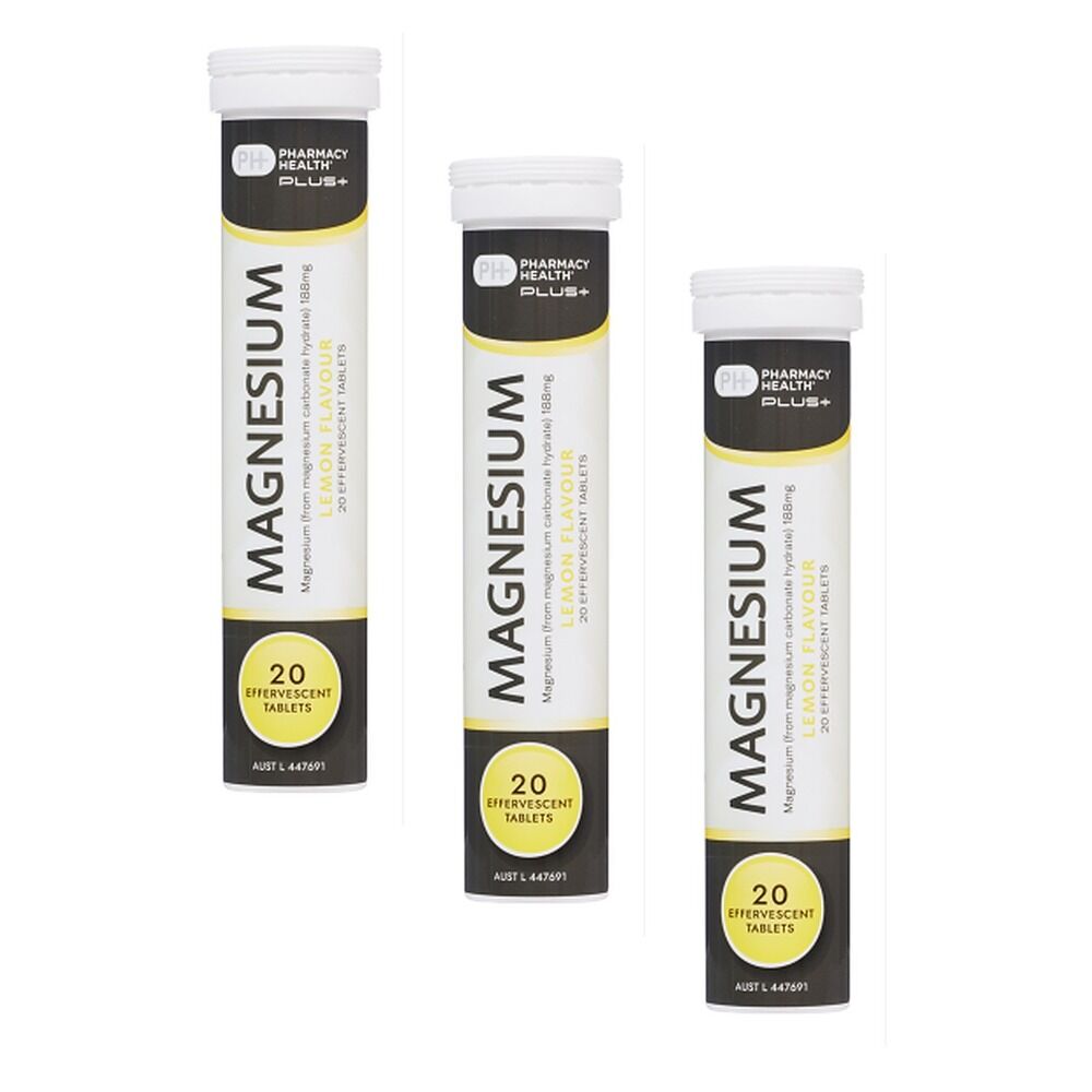 Pharmacy Health Plus Magnesium 20 Effervescent Tablets Pack of 3