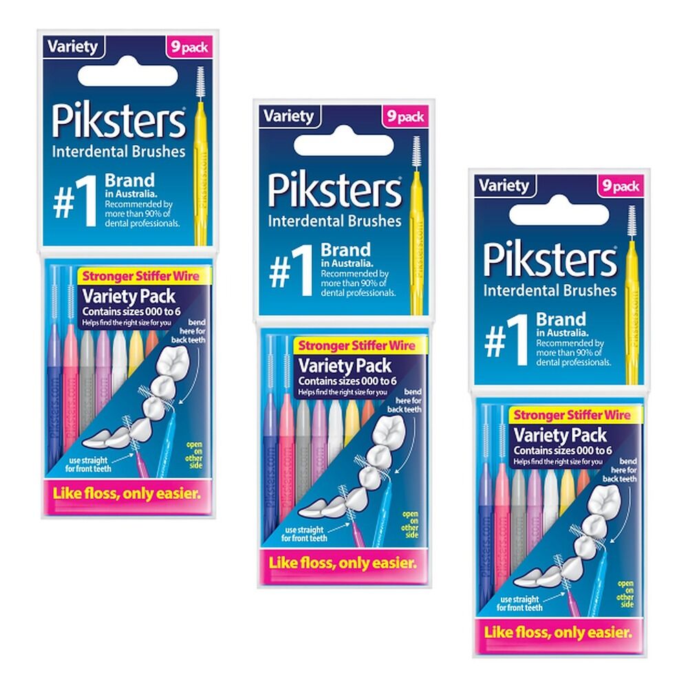 Piksters Interdental Brushes Variety 9 Pack Bundle of 3