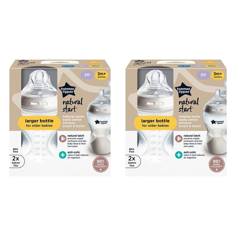 Tommee Tippee Natural Start Baby Bottle 3m+ Medium Flow 340mL Pack of 2