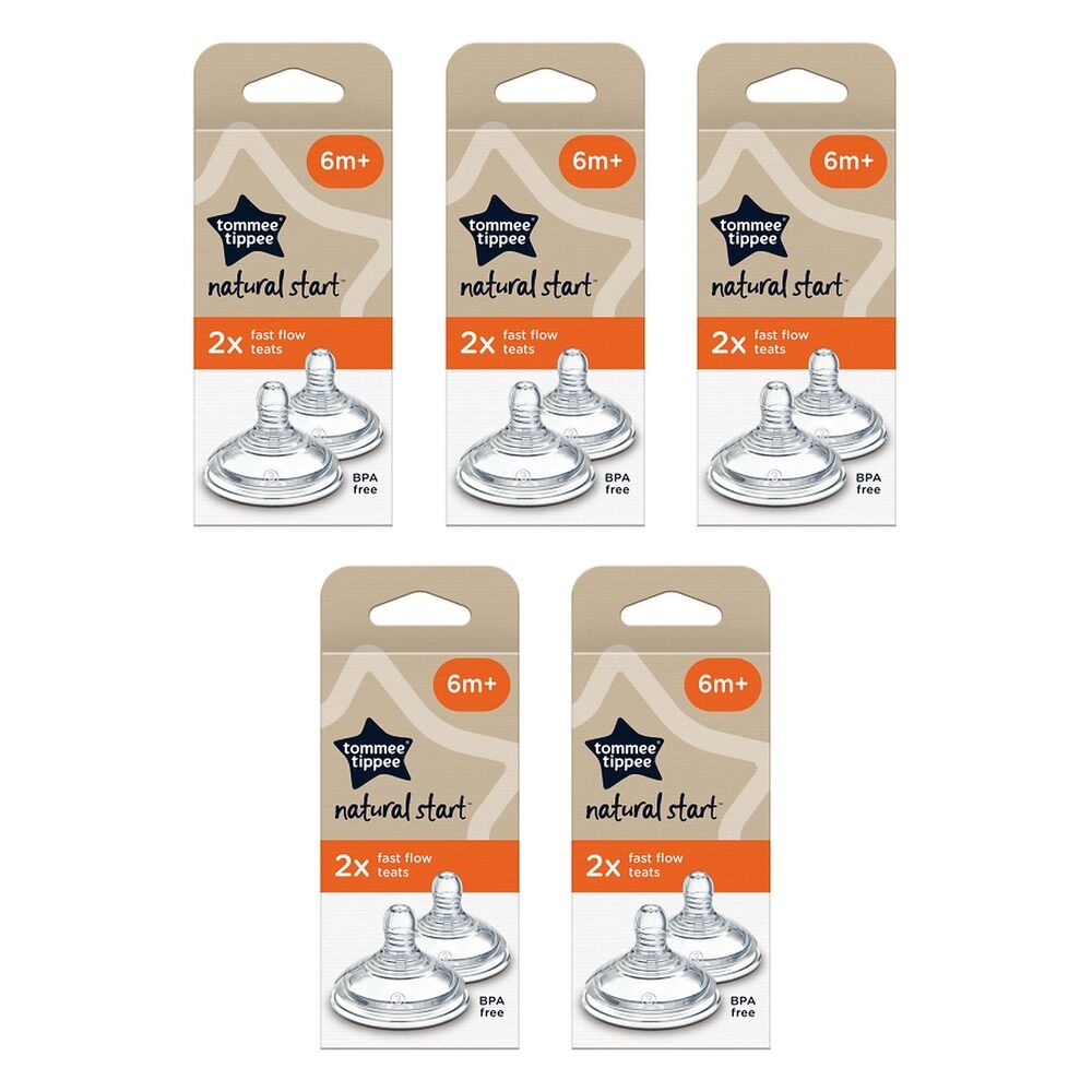 Tommee Tippee Natural Start Teats 6m+ Fast Flow 2 Pack Bundle of 5