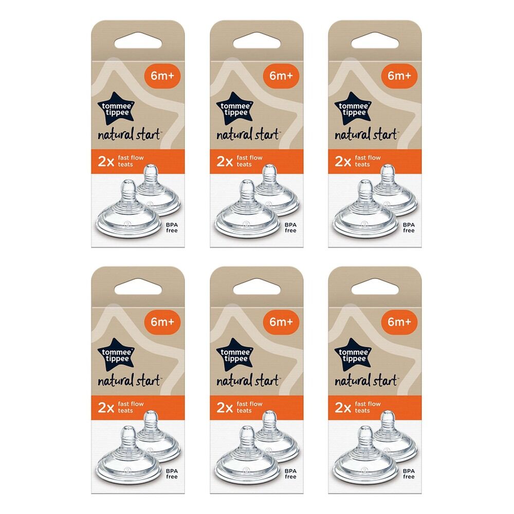 Tommee Tippee Natural Start Teats 6m+ Fast Flow 2 Pack Bundle of 6