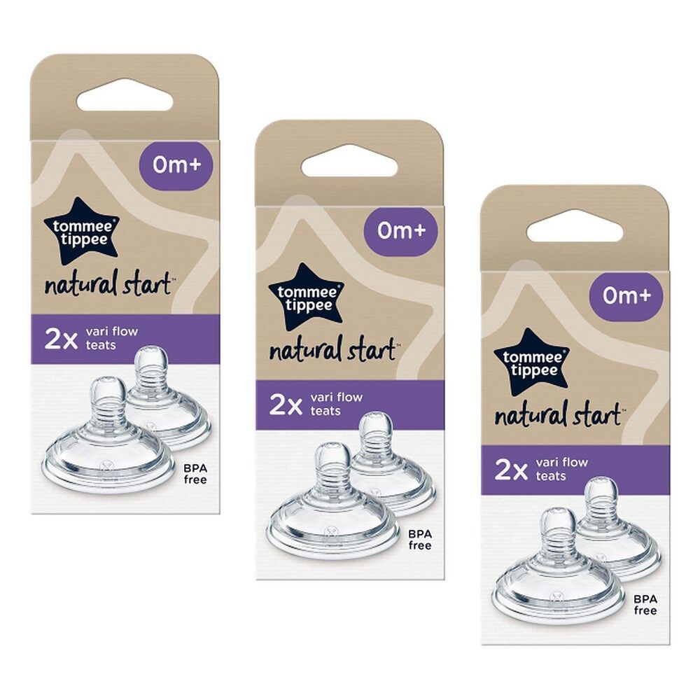 Tommee Tippee Natural Start Baby Bottle Teats Vari Flow 0+ Months 2 Bundle of 3