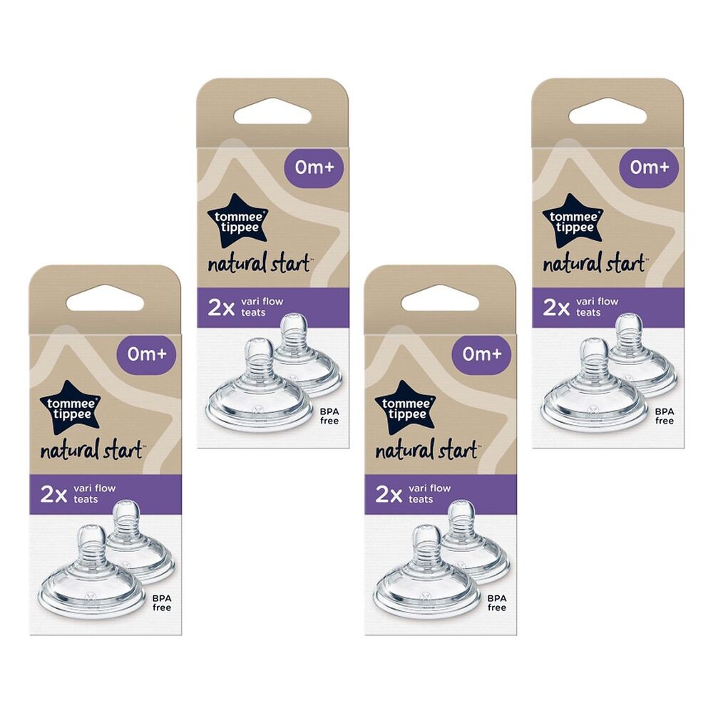 Tommee Tippee Natural Start Baby Bottle Teats Vari Flow 0+ Months 2 Bundle of 4