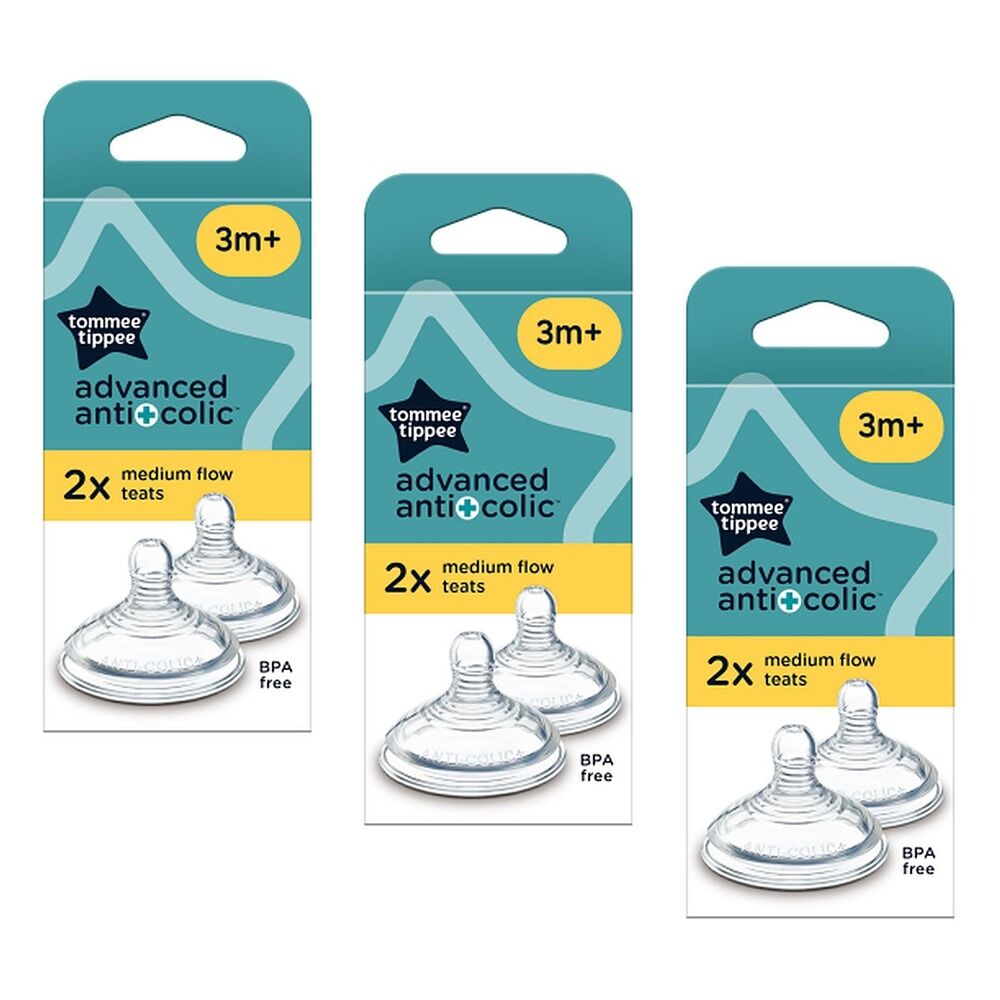 Tommee Tippee Advanced Anti-Colic Teats 3m+ Medium Flow 2 Pack Bundle of 3