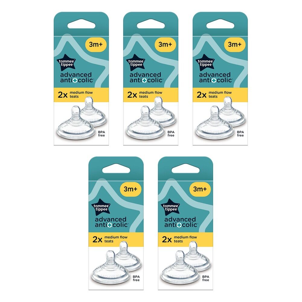 Tommee Tippee Advanced Anti-Colic Teats 3m+ Medium Flow 2 Pack Bundle of 5