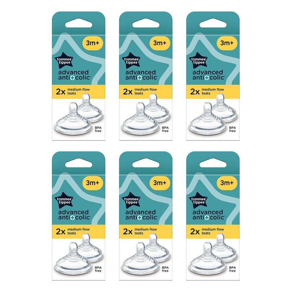Tommee Tippee Advanced Anti-Colic Teats 3m+ Medium Flow 2 Pack Bundle of 6