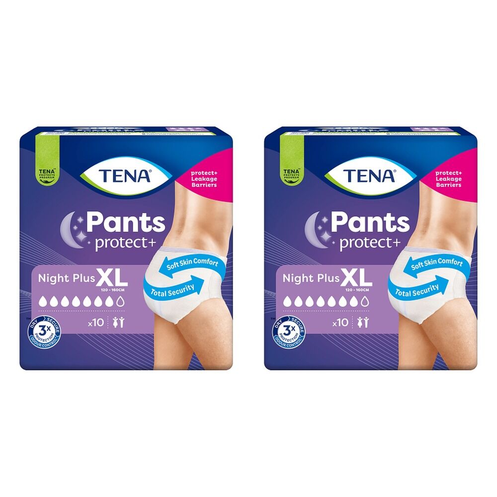 Tena Pants Plus Night Extra Large 10 Pack x 2 Bundle of 2