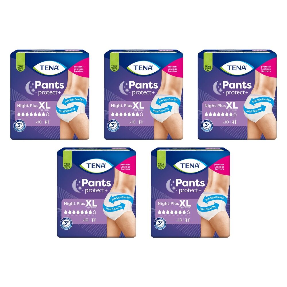 Tena Pants Plus Night Extra Large 10 Pack x 2 Bundle of 5