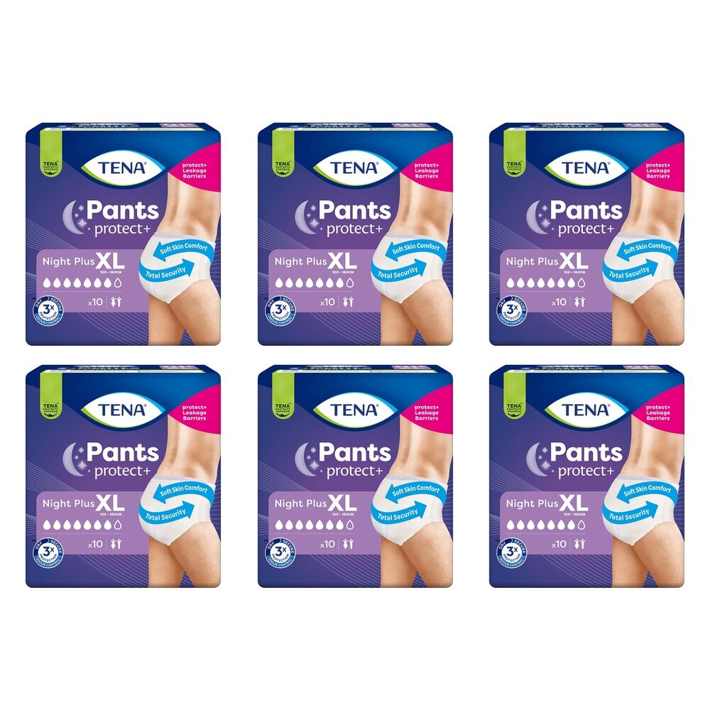 Tena Pants Plus Night Extra Large 10 Pack x 2 Bundle of 6