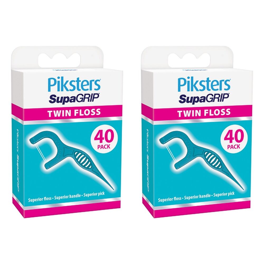 Piksters SupaGRIP Twin Floss Picks 40 Pack Bundle of 2