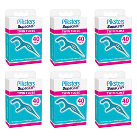 Piksters SupaGRIP Twin Floss Picks 40 Pack Bundle of 6
