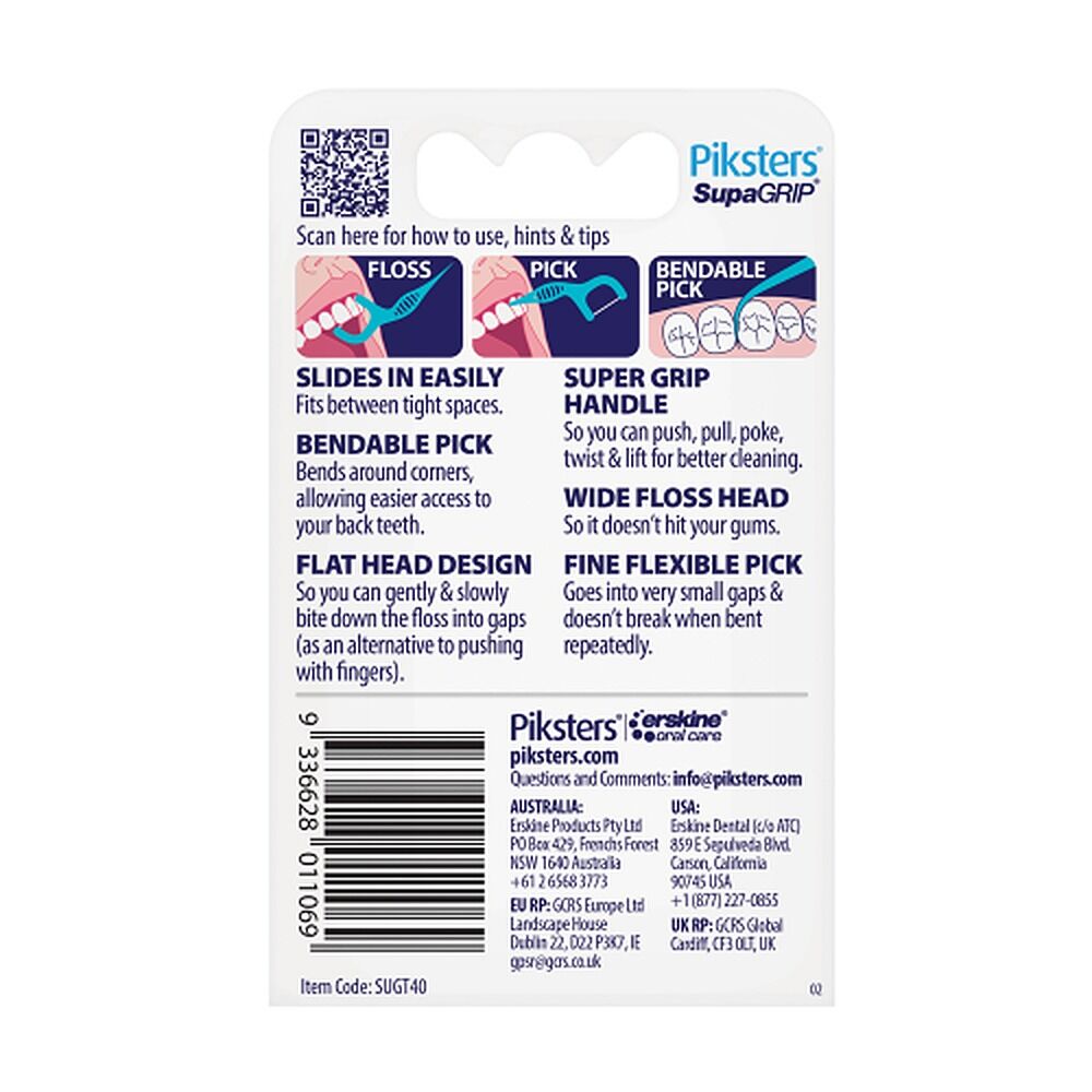 Piksters SupaGRIP Twin Floss Picks 40 Pack