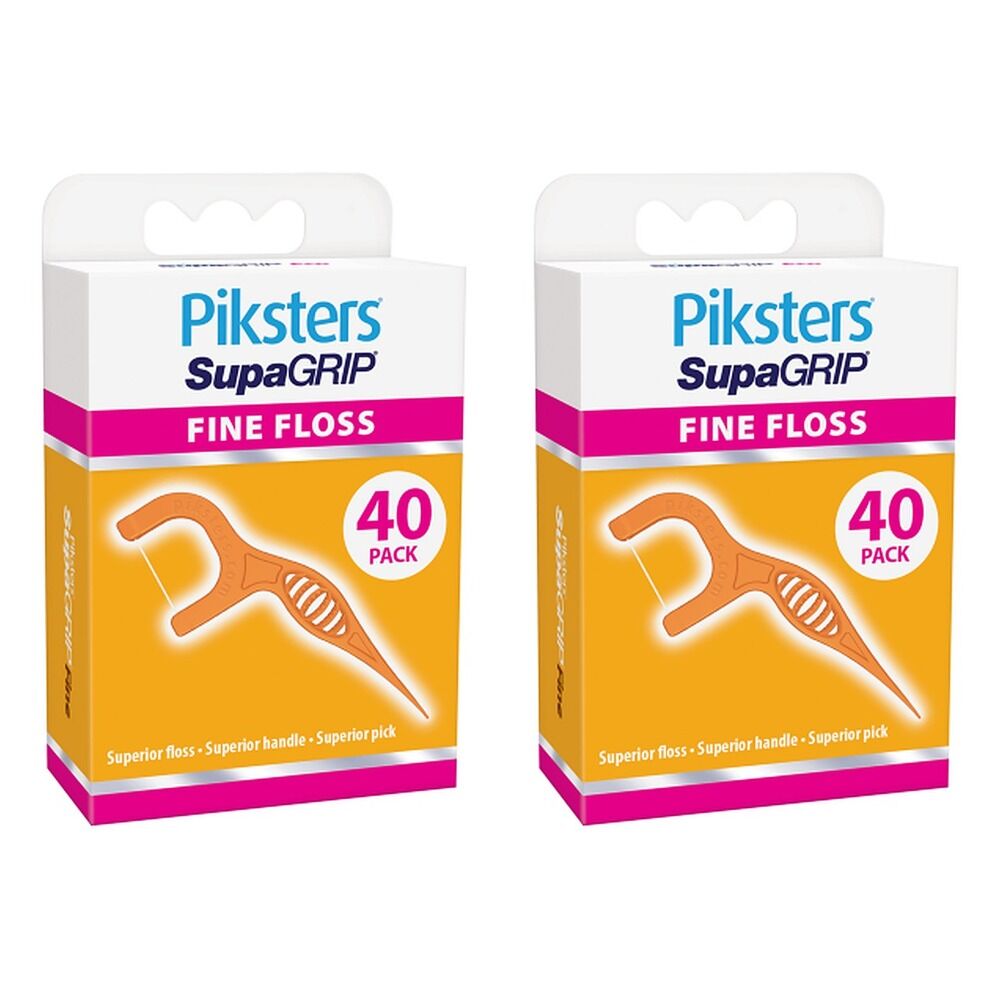 Piksters SupaGRIP Floss Picks Fine 40 Pack Bundle of 2
