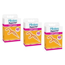 Piksters SupaGRIP Floss Picks Fine 40 Pack Bundle of 3