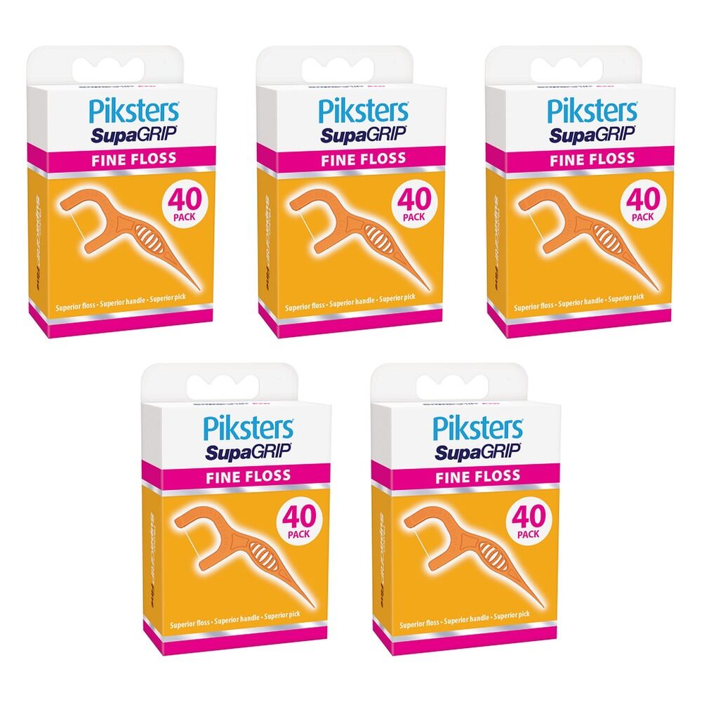 Piksters SupaGRIP Floss Picks Fine 40 Pack Bundle of 5