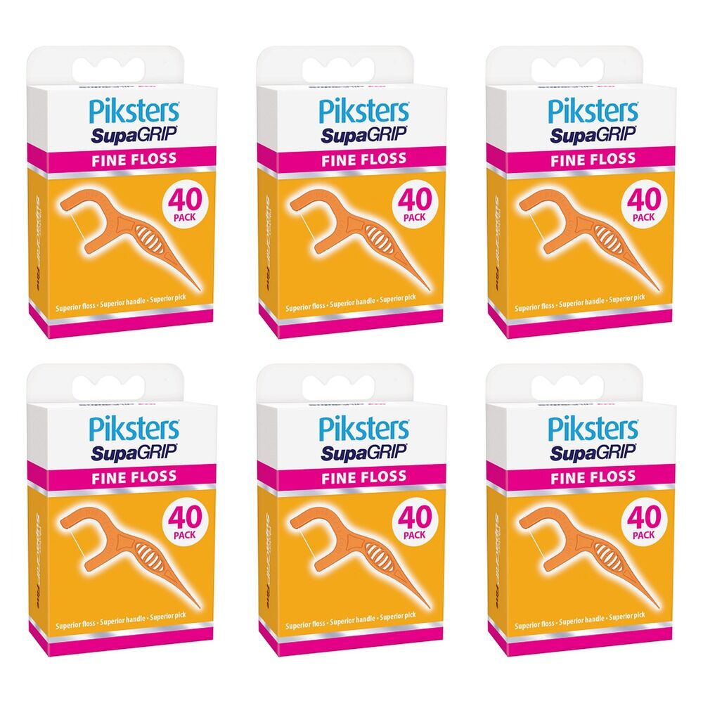 Piksters SupaGRIP Floss Picks Fine 40 Pack Bundle of 6
