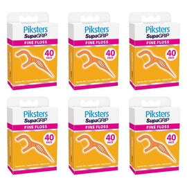 Piksters SupaGRIP Floss Picks Fine 40 Pack Bundle of 6
